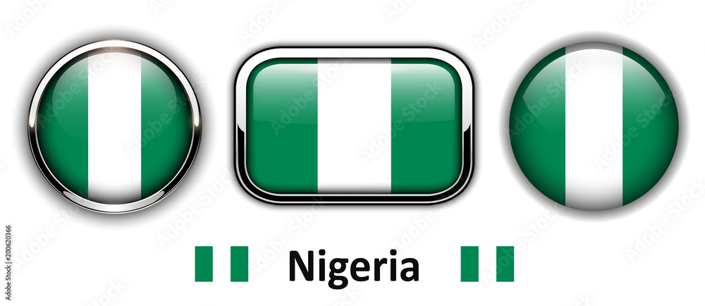 Nigeria flag buttons, 3d shiny vector icons. Nigeria flag buttons, 3d shiny vector icons.