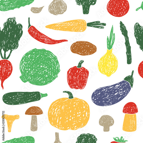 Seamless pattern of vegetables and mushrooms.