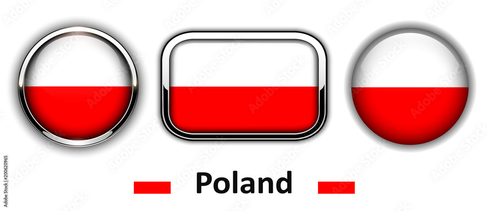 Poland flag buttons, 3d shiny vector icons. Poland flag buttons, 3d shiny vector icons.