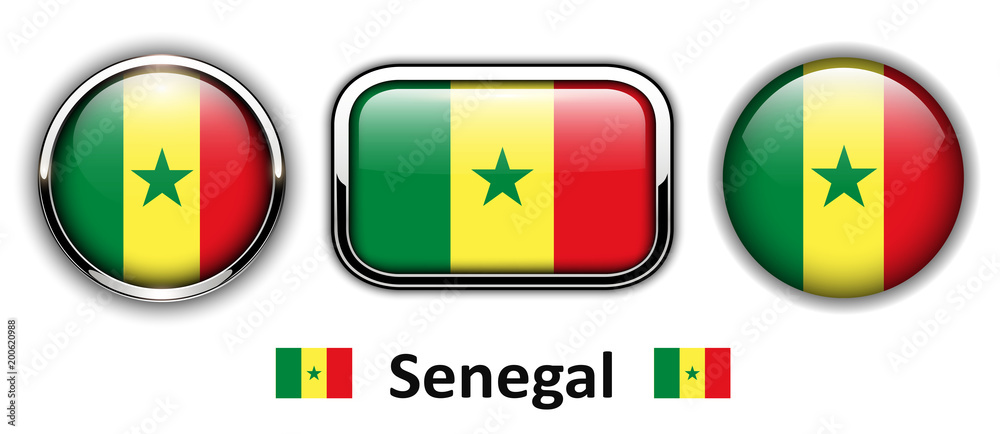 Senegal flag buttons, 3d shiny vector icons. Senegal flag buttons, 3d shiny vector icons.