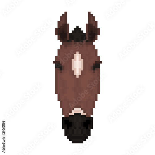 Horse head in pixel art style. Vector illustration.