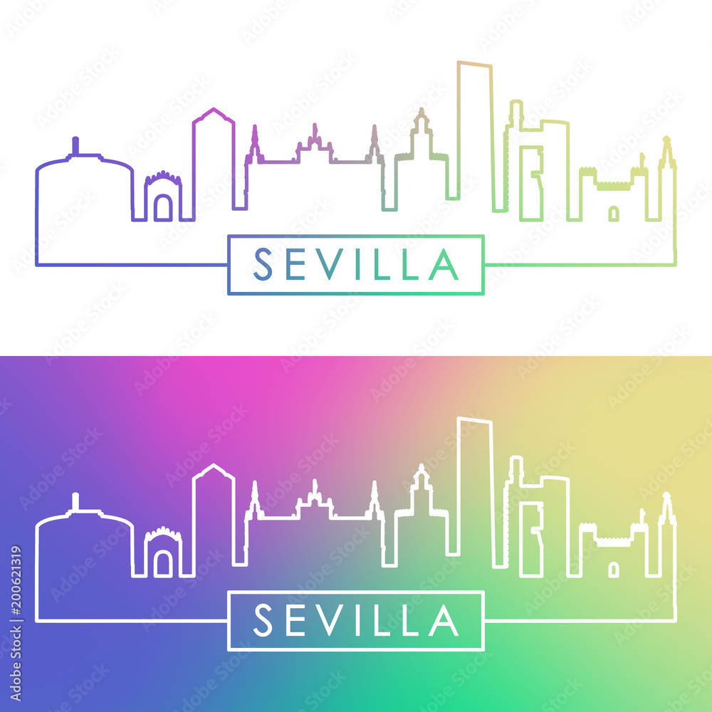 Sevilla skyline. Colorful linear style. Editable vector file.