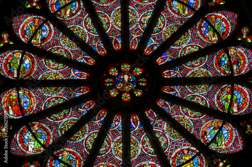 Detail of the rose window of the basilica of Saint-Remi. Reims, France.