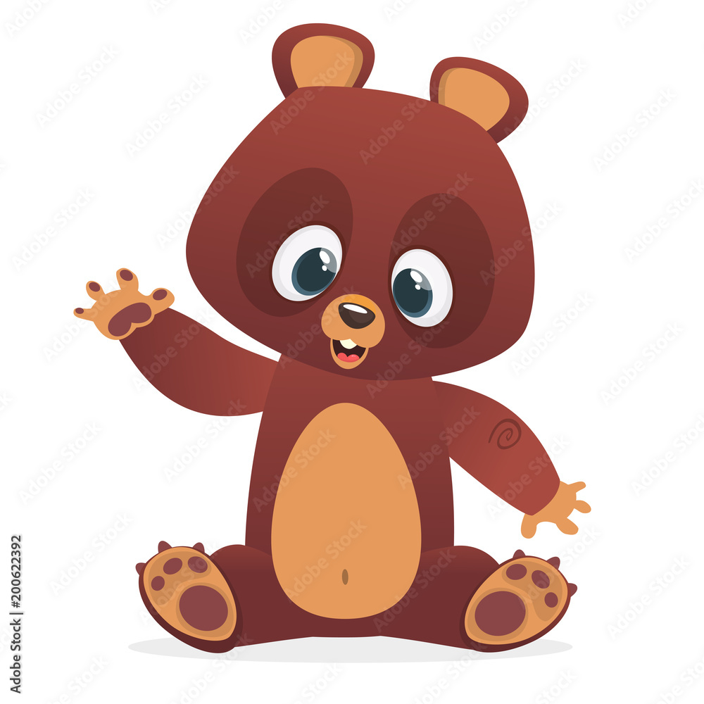Cartoon funny bear character with big eyes sitting waving hand. Big  collection of cartoon forest animals. Vector illustration Stock Vector |  Adobe Stock