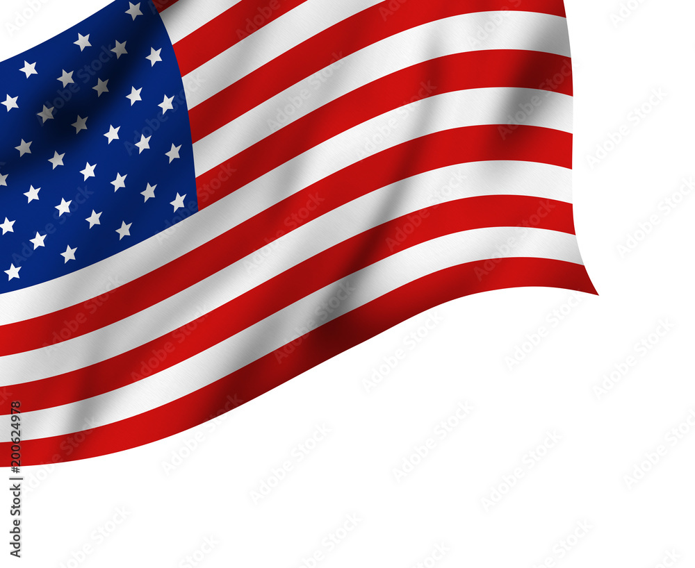USA or American flag isolated on white background with copy space