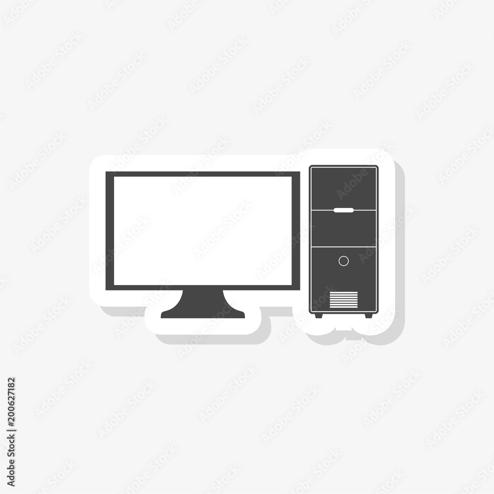 Desktop computer sticker, simple vector icon