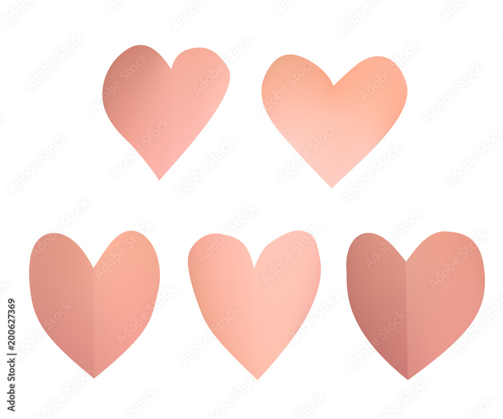 A set of pink paper hearts. Ornaments vector illustration.