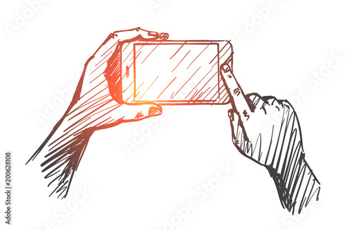 Hand drawn gadget in human hands