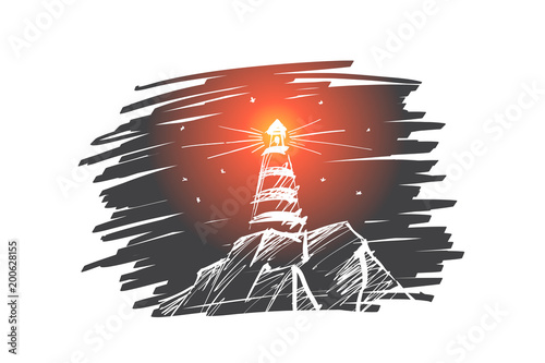 Hand drawn beacon lighting at night