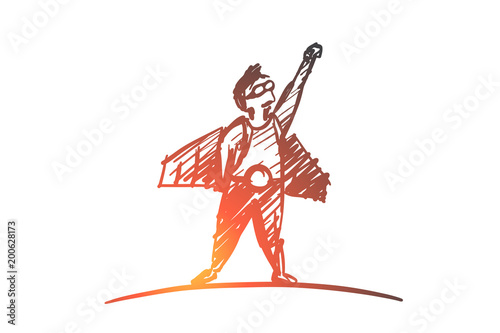 Hand drawn man in hero man clothing