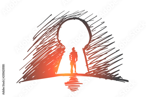 Hand drawn man standing in keyhole