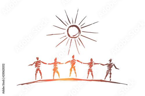 Hand drawn people team silhouettes holding hands