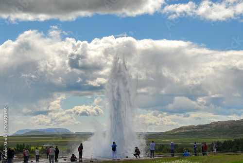 Travel around Iceland. Eruption of the Strokkur Geyser