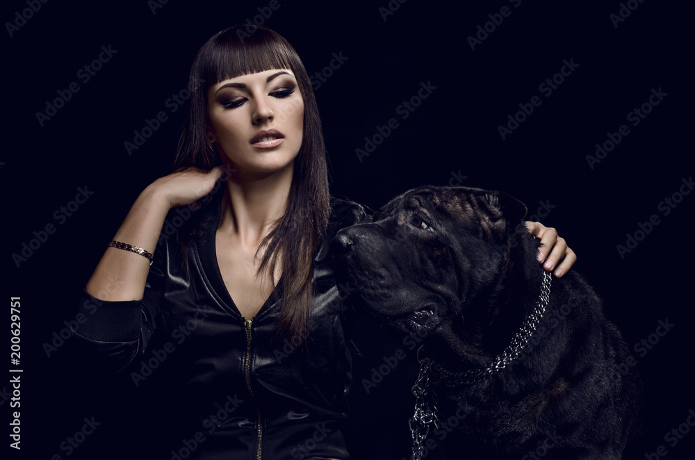 teléfono carencia Condensar sexy woman with dog foto de Stock | Adobe Stock