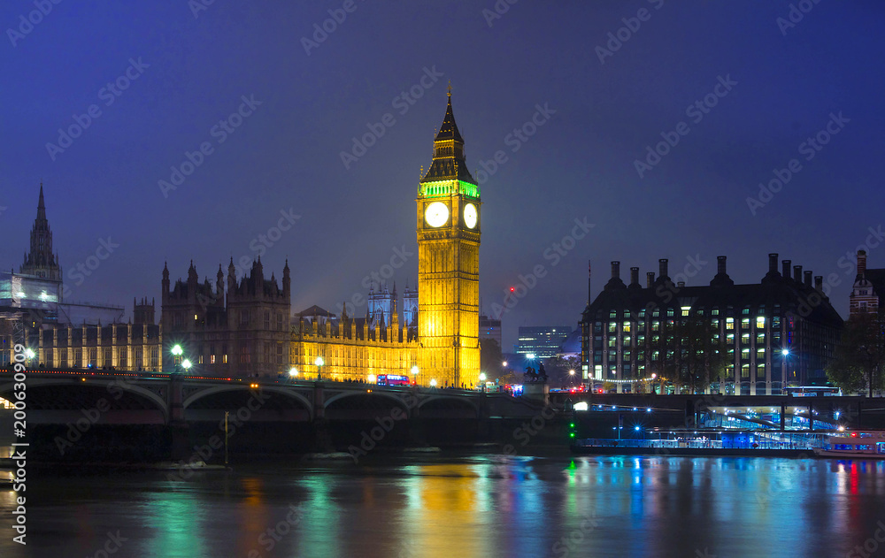 Big Ben and House of Parliament at Night, London.