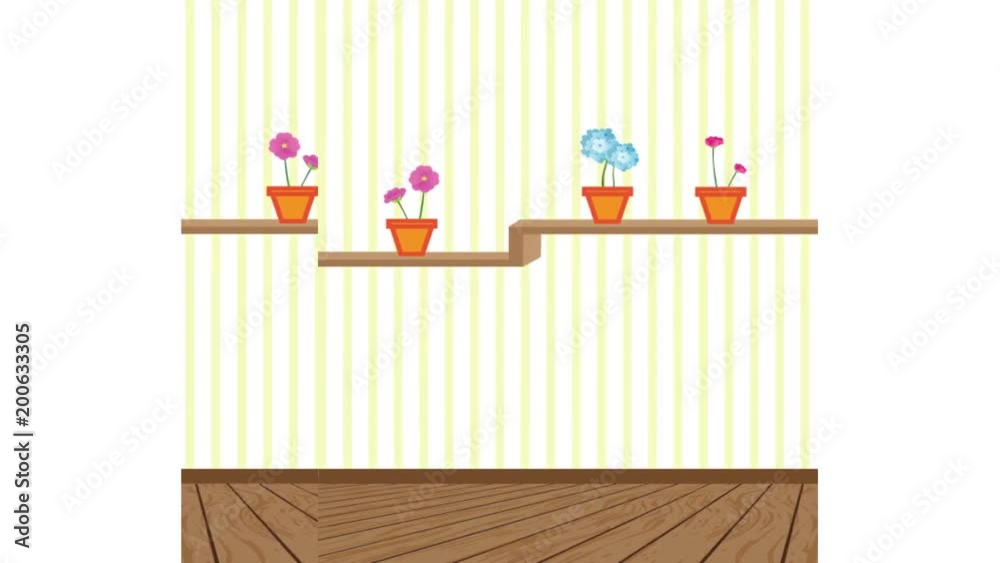 Animação com vasos de flores numa estufa