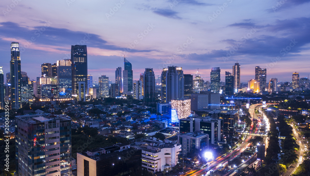 Landscape of Jakarta capital city from a drone