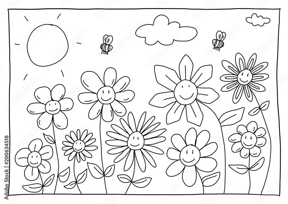 Ausmalbild Blumen Stock-Illustration | Adobe Stock