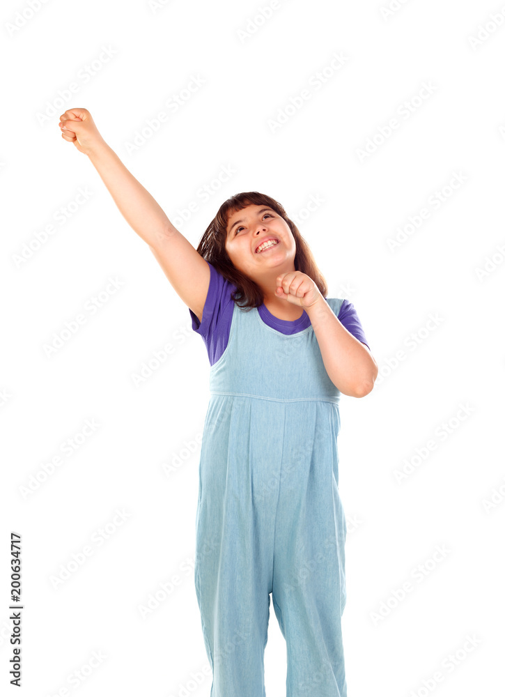 Winner girl celebrating something and raising her arms Winner girl celebrating something and raising her arms