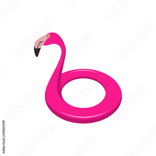 Swimming ring in flamingo form. Pink flamingo inflatable float. Vector illustration.