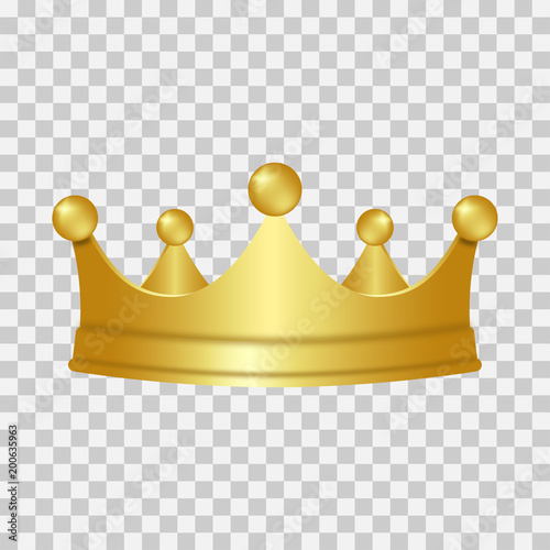 Realistic gold crown. 3D golden crown isolated on transparent background. Vector illustration.