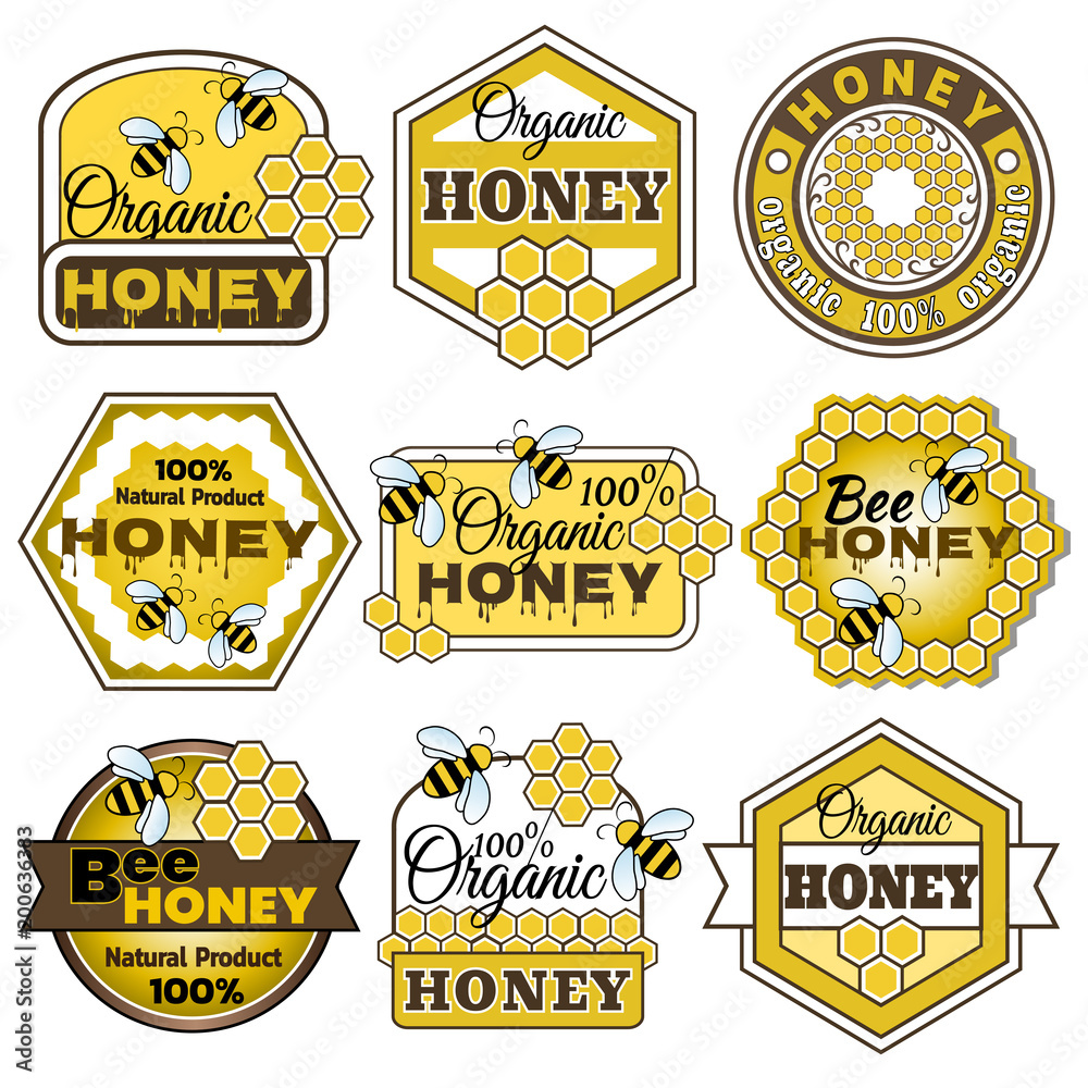 Honey label set.  Vector illustration.