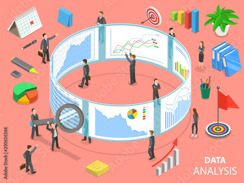 Data analysis flat isometric vector concept. photo