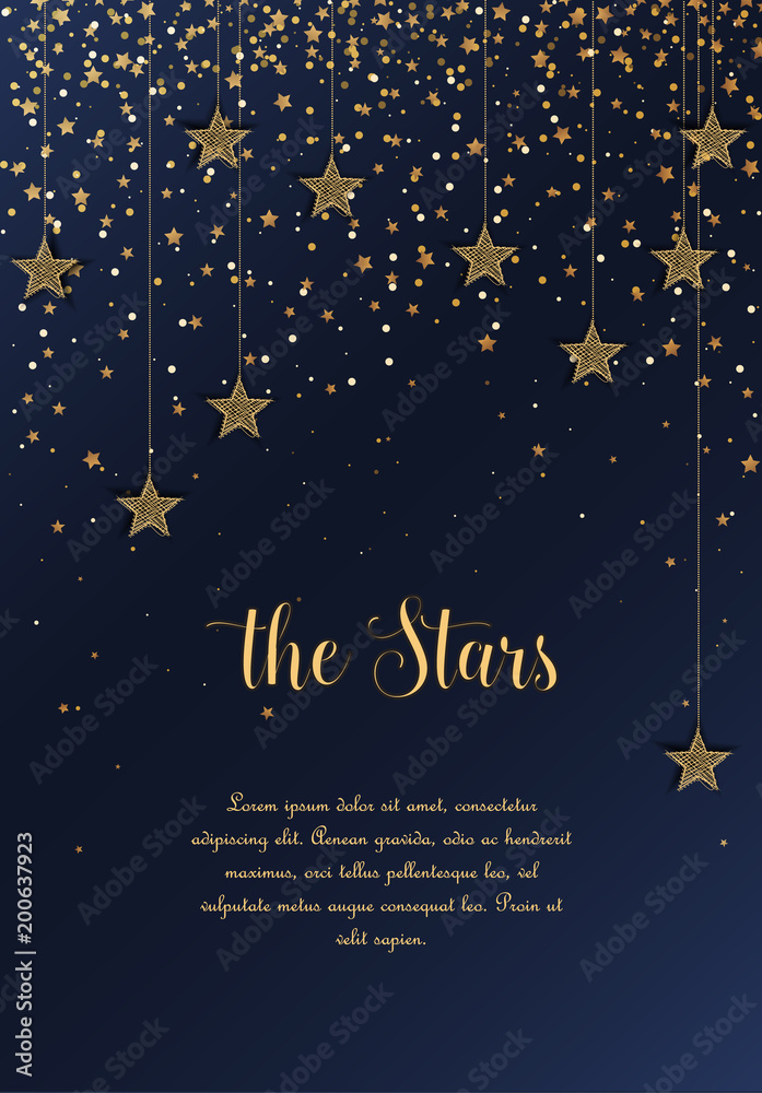 Vector illustration of stars on a dark background. Night sky. Cheerful party and celebration Vector illustration of stars on a dark background. Night sky. Cheerful party and celebration