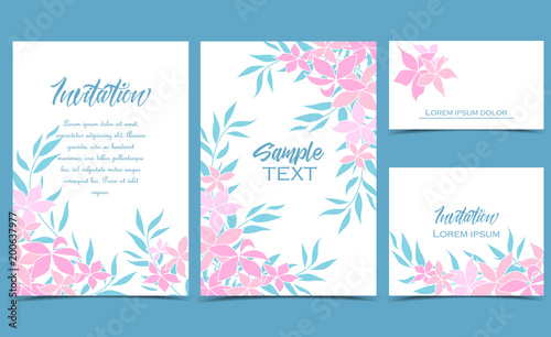 Vector illustration background with pink flowers. Set of greeting cards