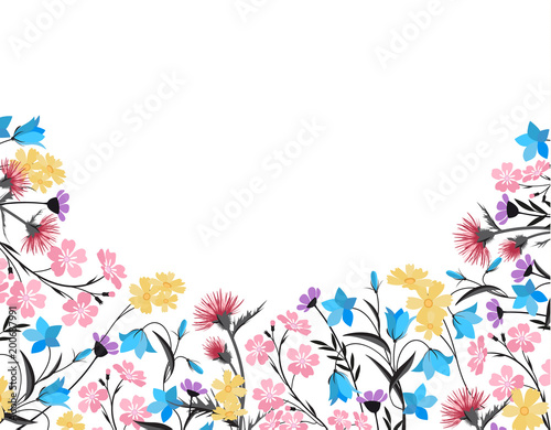 Vector illustration of colorful flowers. Summer floral decorations on a white background.