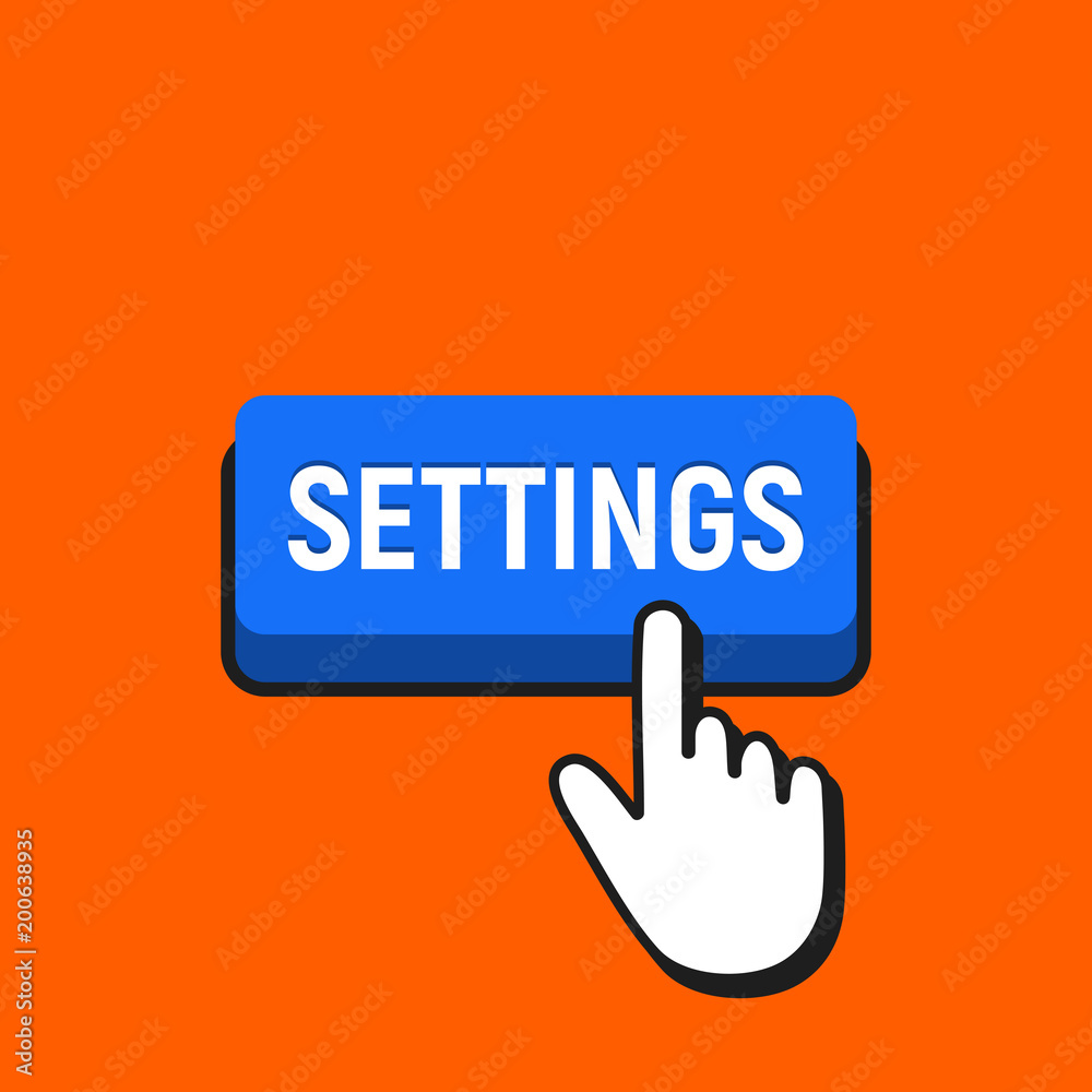Hand Mouse Cursor Clicks the Settings Button. Hand Mouse Cursor Clicks the Settings Button.