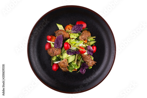 Spicy Asian salad with vegetables and grilled meat