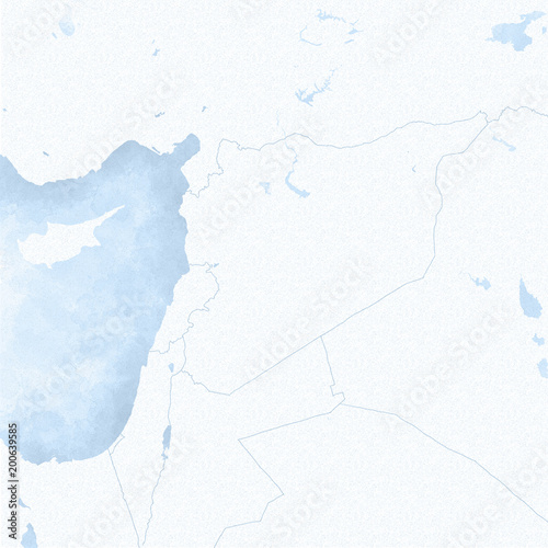 Cartina Siria e confini, cartina fisica Medio Oriente, penisola arabica, cartina con rilievi e montagne e mar Mediterraneo. Cartina disegnata a mano photo