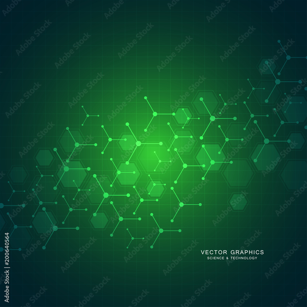 Technology background with hexagons. Molecular structure and chemical compounds.