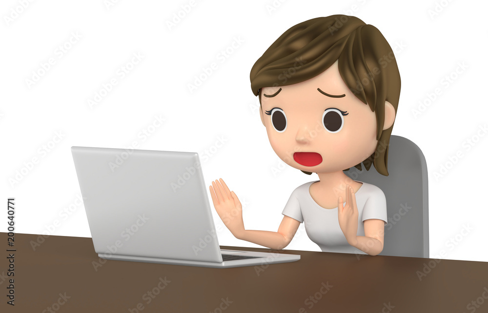 3D illustration character - A woman in a T-shirt is in trouble. 3D illustration character - A woman in a T-shirt is in trouble.