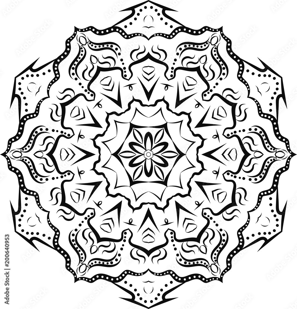 mandala-hand drawing-black-Decorative mandala isolated on white background. Indian ornament. Vector illustration. Hand drawn background