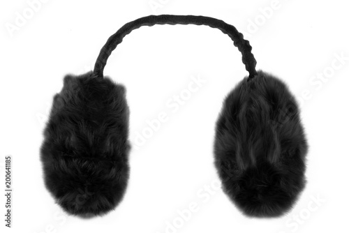 Black winter earmuffs isolated on white background