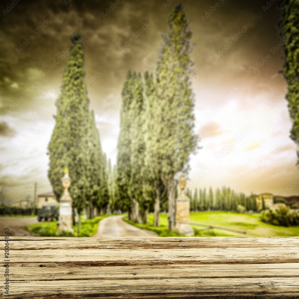 desk of free space and spring landscape of tuscany. 