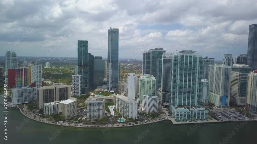 alt overcast day flying clockwise around downtown Miami waterfront alt overcast day flying clockwise around downtown Miami waterfront
