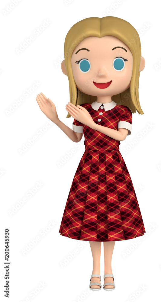 3D illustration character - A woman wearing a red dress has an explanation. 3D illustration character - A woman wearing a red dress has an explanation.