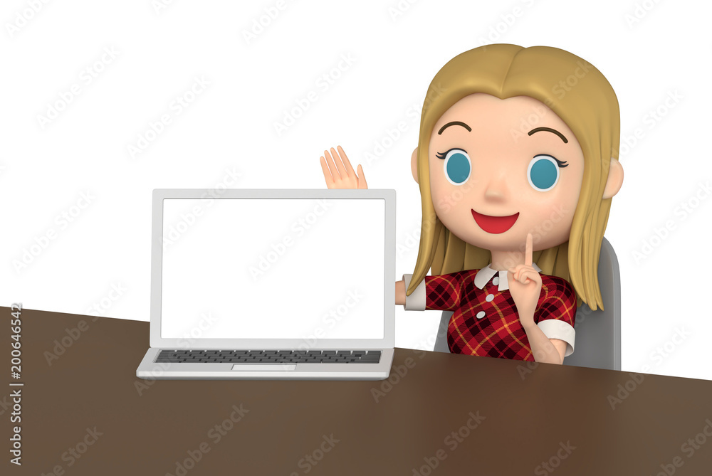 3D illustration character - A woman wearing a red dress has an explanation. 3D illustration character - A woman wearing a red dress has an explanation.