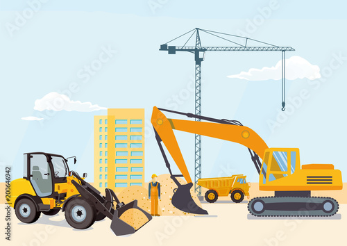 Bagger und Radlader auf der Baustelle