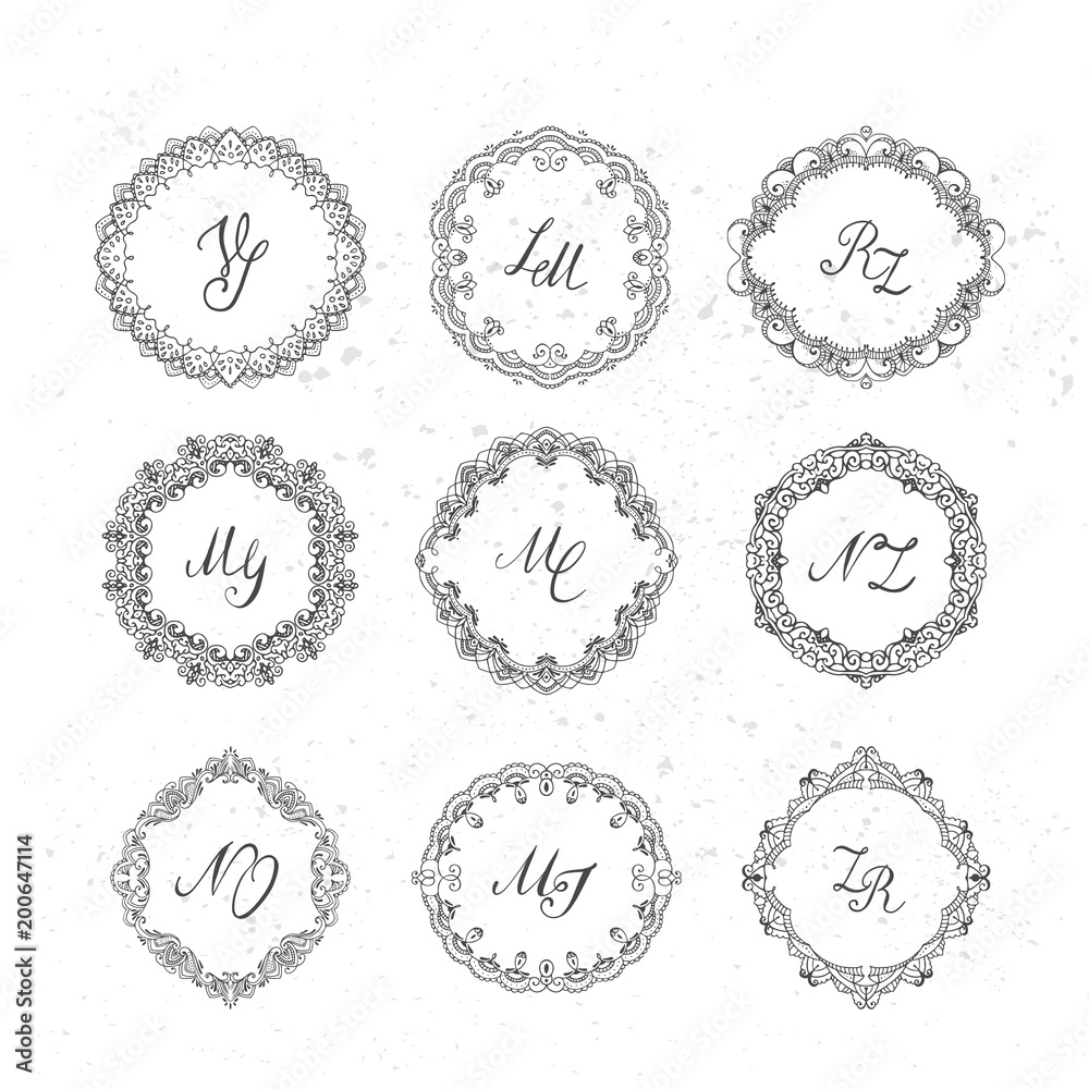 Set of wreath isolated on white background. Vector template with flourishes ornament elements. Set of wreath isolated on white background. Vector template with flourishes ornament elements.