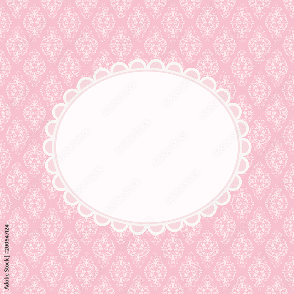 Invitation card with blank space for text on pink damask background. Vector illustration Invitation card with blank space for text on pink damask background. Vector illustration