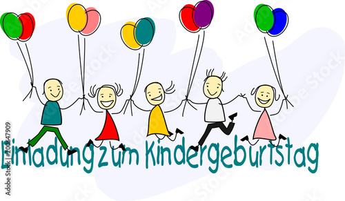 Kinder halten Luftballons - Einladung zum Kindergeburtstag