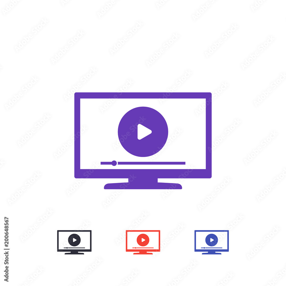 play video, player on TV screen vector icon play video, player on TV screen vector icon