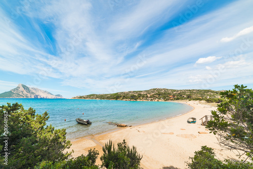 Rubber boat in a small cove in Sardinia