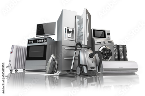 Home appliances. Set of household kitchen technics isolated on white background. E-commerce online internet store of appliances. photo