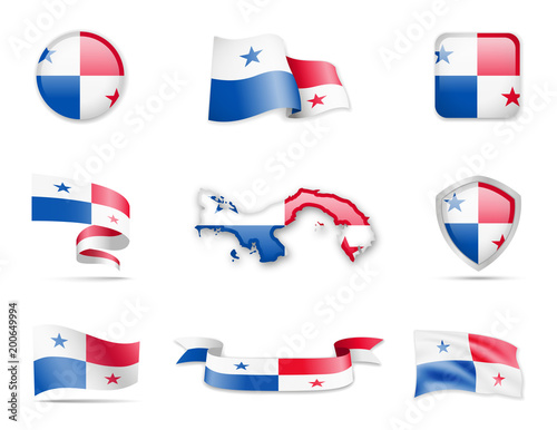 Panama Flags Collection. Flags and contour map.