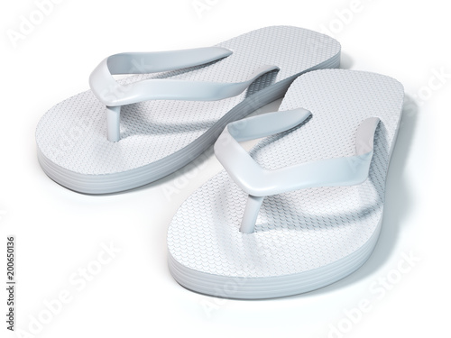 White flip flops isolated on white background. photo